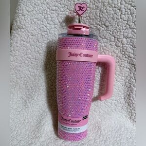 NWT Juicy Couture Pink Rhinestone Stainless Steel Tumbler w/ Lid and Straw, 40oz